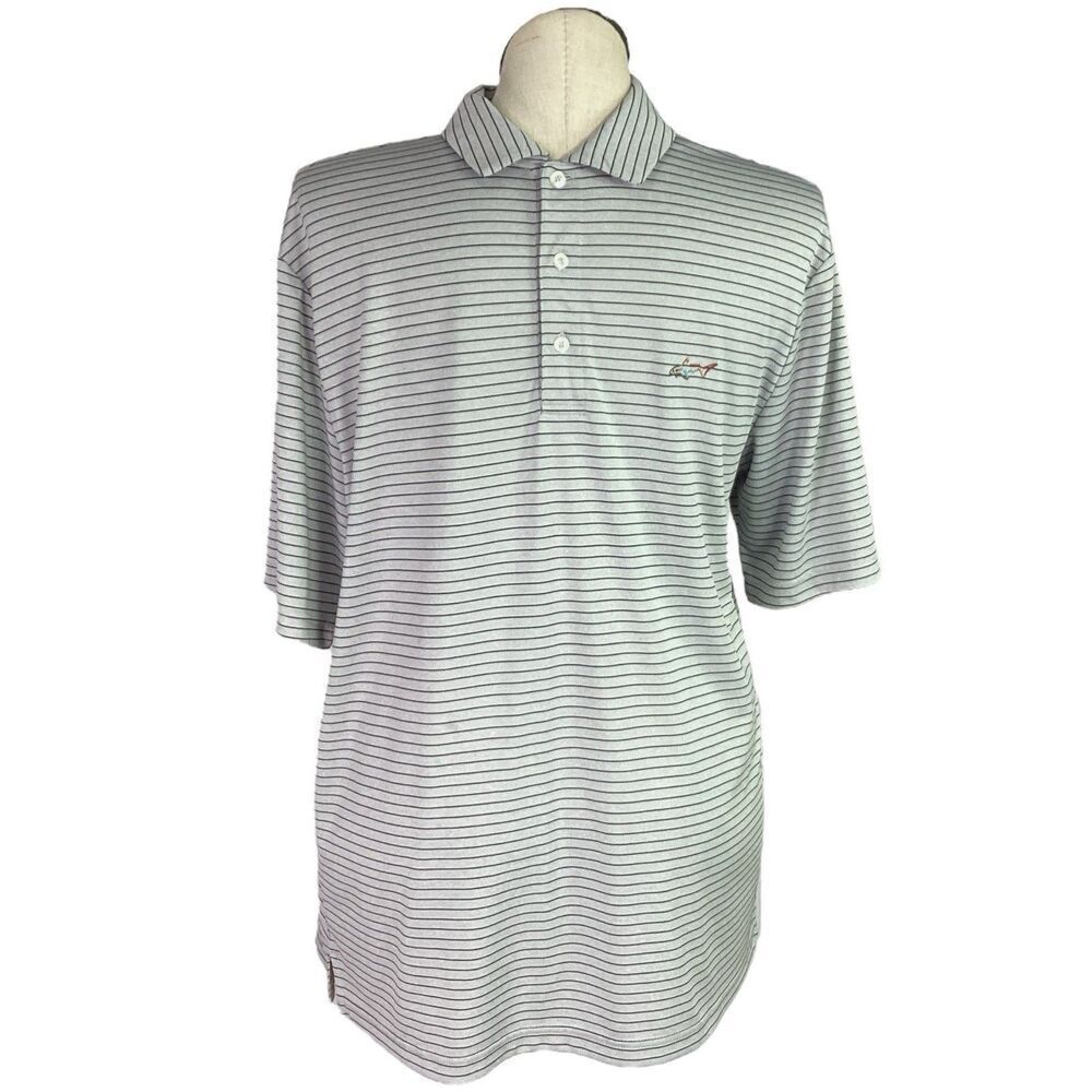 Greg Norman Golf Polo Shirt Mens L Gray Black Play Dry Short Sleeves Polyester